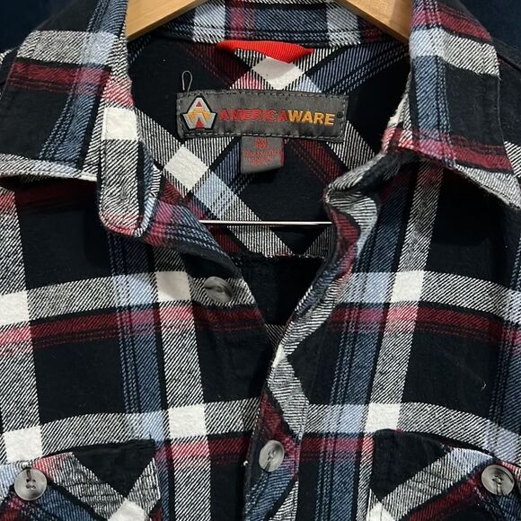 Mens Plaid Flannel Button Up Shirt Blue Size Medium - Picture 3 of 3